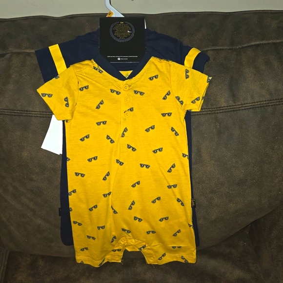2 Piece Lee Button Up Romper Set in Blue & Yellow Size 12M ~ NWT - Picture 4 of 7